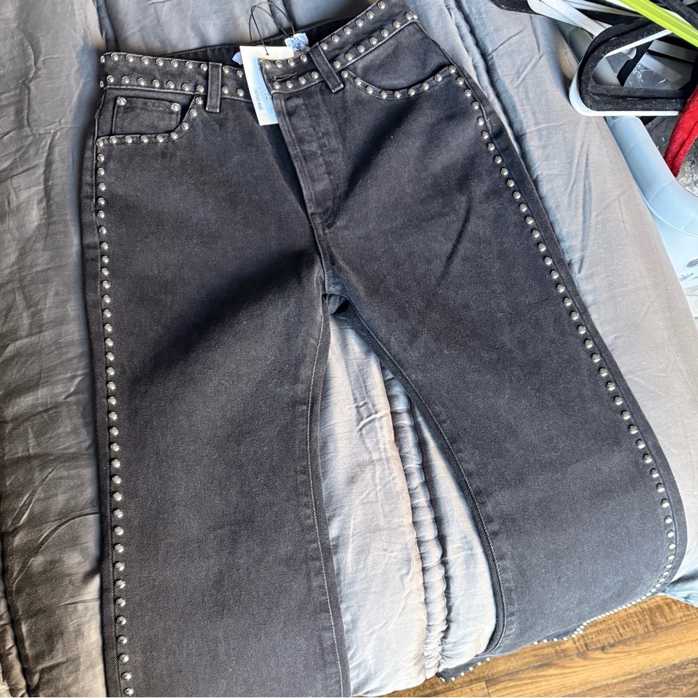 Lanvin Black Studded Straight Leg Jeans